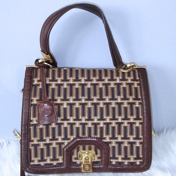 Tory Burch RARE 2011 collection runway leather/woven shoulder bag w/mirror EUC - Picture 3 of 15